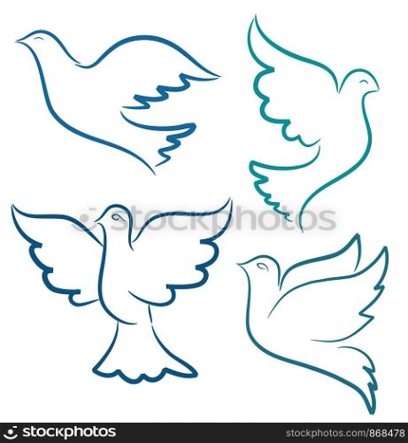 Vector illustration silhouette of flying dove, hand drawing design