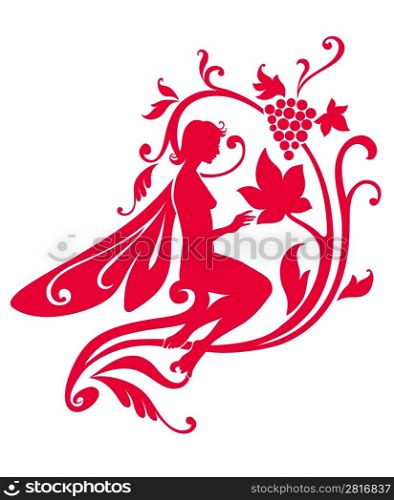 Vector Illustration Silhouette of funky fairy on flower pattern design