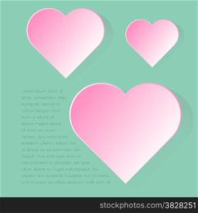 Vector illustration, Simply infographic pink heart symbol with long shadow on green background