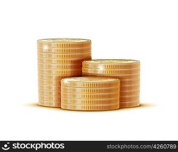 Vector illustration stacks of golden coins isolated on a white background.
