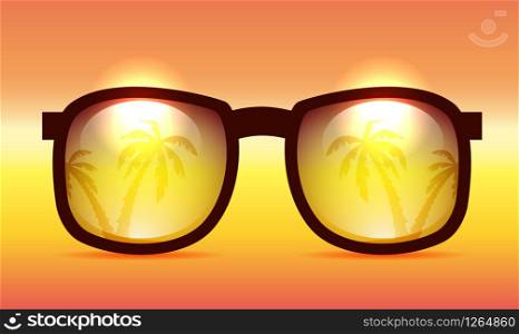 Vector illustration Summer sunglasses with the reflection of palm trees.. Vector illustration Summer sunglasses with the reflection of pal