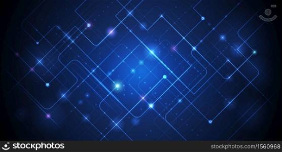 Vector illustration technology with line pattern over dark blue background. Modern hi-tech digital technology concept. Abstract internet communication, future science techno design for background