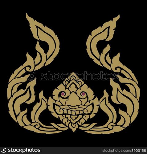 Vector illustration Thai art golden lion face