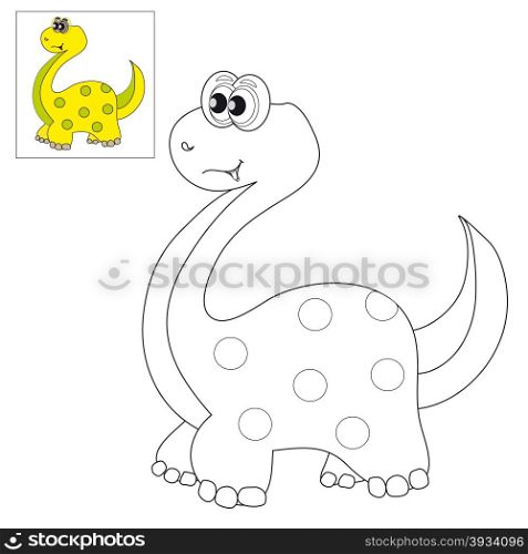 Vector illustration. The image of a cute little dinosaur. Picture for coloring with a color sample.