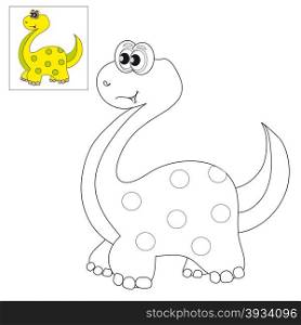 Vector illustration. The image of a cute little dinosaur. Picture for coloring with a color sample.