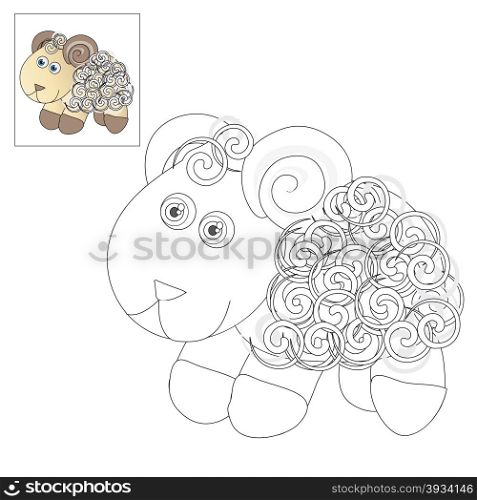 Vector illustration. The image of a cute little lamb. Picture for coloring with a color sample.