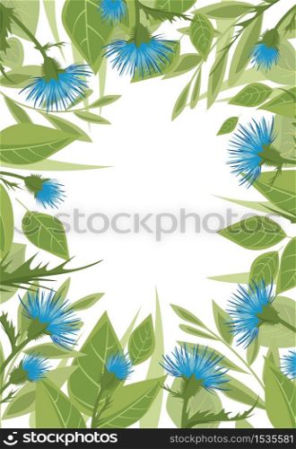 Vector Illustration thistle with green leaves on a white background. Thistle with green leaves