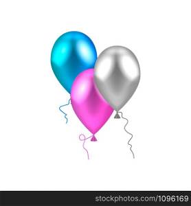 vector illustration. three balloons blue pink silver. vector illustration. balloons blue pink silver