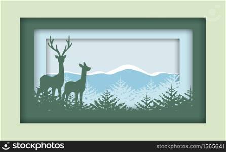 Vector illustration trees. Landscape background with forest.Merry Christmas card
