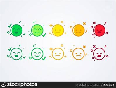 vector illustration user experience feedback concept different mood smiley emoticons emoji icon positive, neutral and negative.