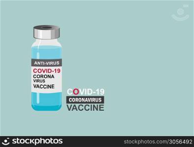Vector illustration vaccine, bottle and virus.It use for prevention,immunization and treatment from coronavirus infection(coronavirus disease 2019,COVID-19,nCoV 2019 ). Medicine infectious concept.