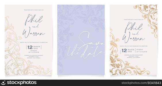 Vector illustration Wedding invitation cards with floral ornamental elements classical styles for Stationery, Layouts, collages, scene designs, event flyers, and print materials, Holiday celebrations