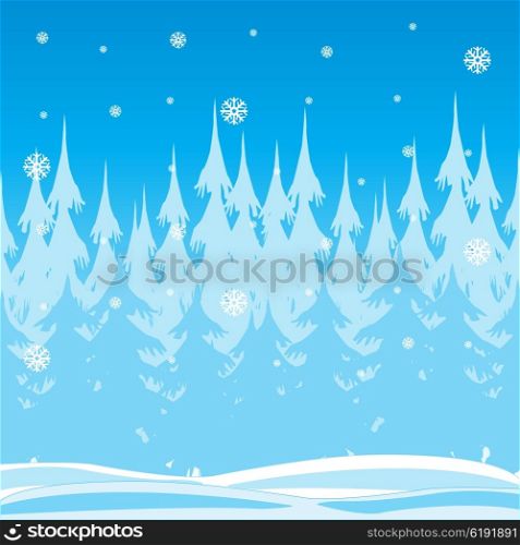 Vector illustration winter wood and falling snow