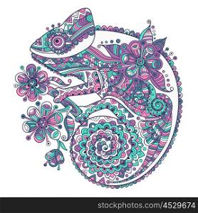 Vector illustration with a chameleon and beautiful patterns. Vector illustration with a chameleon and beautiful patterns.