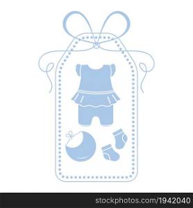 Vector illustration with baby clothes. Bib, socks, bodysuit. Things necessary for newborns.