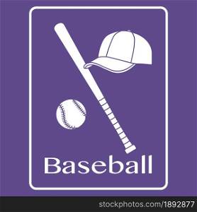 Vector illustration with baseball bat, ball, cap. Sports background. Design for banner, poster or print.