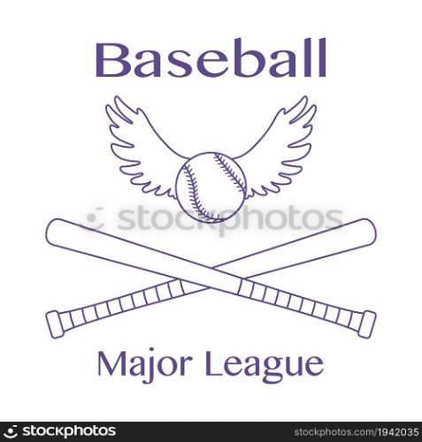 Vector illustration with baseball bats, ball with wings. Sports background. Design for banner, poster or print.