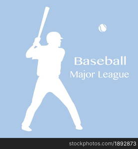 Vector illustration with baseball player standing with bat in his hands and ball. Sports background. Design for banner, poster or print.