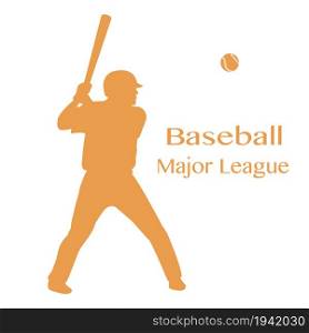 Vector illustration with baseball player standing with bat in his hands and ball. Sports background. Design for banner, poster or print.