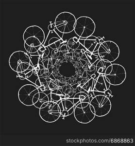 Vector illustration with bicycles. White bikes. Vector illustration with bicycles.