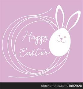 Vector illustration with Easter egg with Easter Bunny muzzle and ears, nest. Happy Easter. Festive background. Design for banner, poster or print.