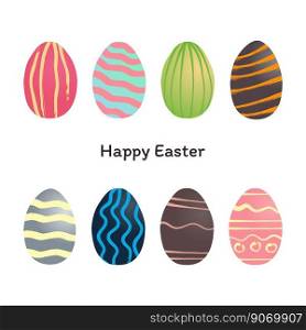 Vector illustration with eggs collection for happy easter greeting card. Set easter art on 8 bright eggs. Grunge brushes painted colorful eggs 