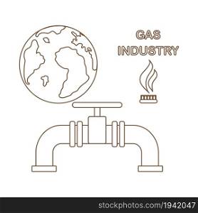 Vector illustration with equipment for gas production and earth. Gas industry. Burner gas stove, globe, gas pipe.