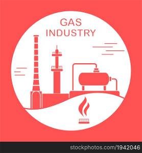 Vector illustration with equipment for gas production. Gas industry. Extraction, processing, storage.