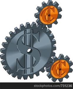 Vector illustration with gears dollar and euro