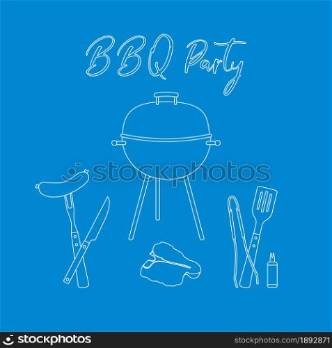 Vector illustration with grill and barbecue tools. BBQ party background. Design for party card, banner, poster or print.