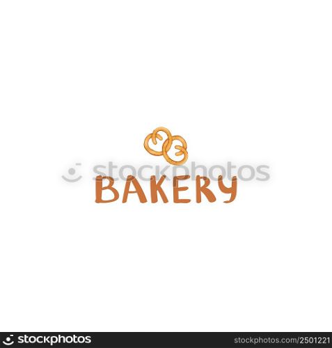 Vector illustration with hand-drawn inscription Bakery and two pretzels. Logo for a bakery or cafe, calligraphic icon for baking