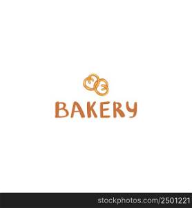 Vector illustration with hand-drawn inscription Bakery and two pretzels. Logo for a bakery or cafe, calligraphic icon for baking