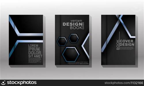 Vector illustration with minimal book cover design. Hexagon cover against a dark gray background