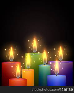 Vector illustration with rainbow candles and sparks.. Vector illustration with rainbow candles