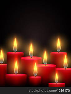 Vector illustration with red candles on black background. Vector illustration with red candles
