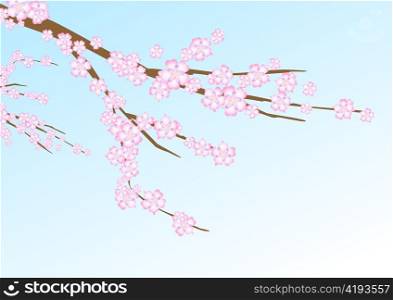 Vector illustration with sakura (cherry blossom) branch on the navy blue background
