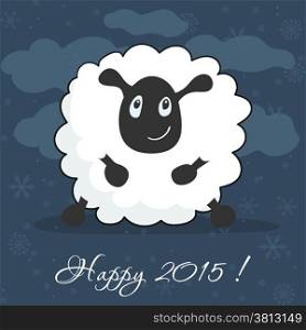 Vector illustration with Sheep greeting card. Christmas and New year 2015 holiday background.
