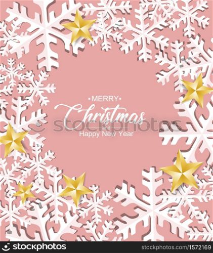Vector illustration with snow and stars background. Christmas background with snowflakes with place for text. Christmas background with snowflakes