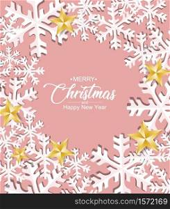 Vector illustration with snow and stars background. Christmas background with snowflakes with place for text. Christmas background with snowflakes