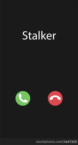 Vector illustration with the inscription: Stalker. Phone interface with two icons accept or reject a call