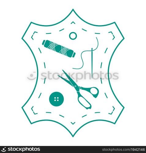 Vector illustration with tools and accessories for sewing. Button, thread, scissors, needle. Template for design, fabric, print.
