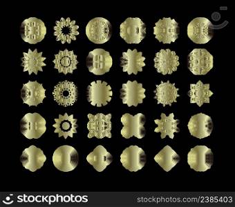 Vector illustration with vintage gold ornament. Golden vintage round patterns on black.. Gold mandala set