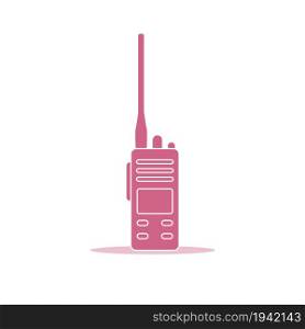 Vector illustration with walkie talkie. Portable radio, communications and security. Mobile transceiver.