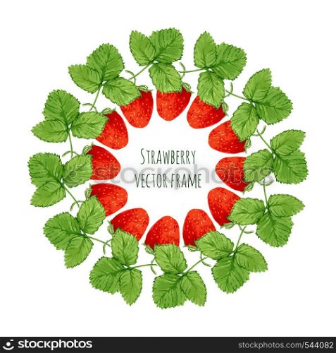 Vector illustration with watercolor strawberry frame. Hand drawn berry for farmers market, herbal tea, eco product design, soap package, etc. Organic food decoration.. Vector illustration with watercolor strawberry frame. Hand drawn berry for farmers market, herbal tea, eco product design, soap package, etc. Organic food decoration