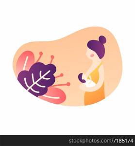 vector illustration. woman breast feeding a baby on his hands. gradients. modern graphics. Flora. the kid eats the mother&rsquo;s milk