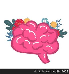 Vector illustration World Mental Health Day. brain with flowers.. Vector illustration World Mental Health Day. brain with flowers