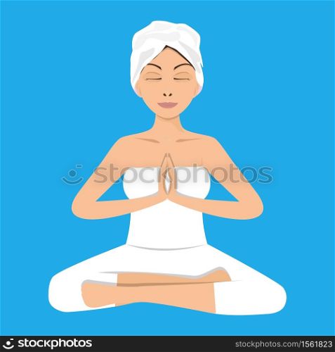 Vector illustration. Yoga woman in lotus pose. Meditating girl.