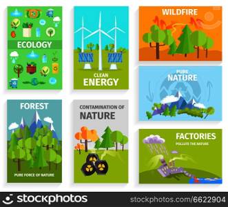 Vector illustrations depicting various environmental issues aimed at raising awareness of effects of human activities on planet. Set of Banners Dipicting Environmental Issues
