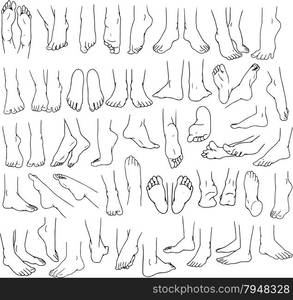 Vector illustrations lineart pack of human feet in various gestures.