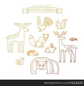 Vector illustrations of forest animals. Trendy linear design elements.. Vector illustrations of forest animals.
